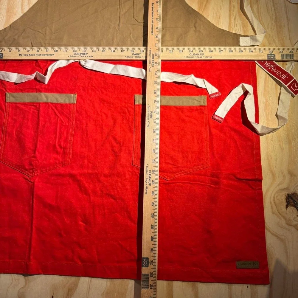 Chef apron ChefWear red and tan cotton apron with pockets